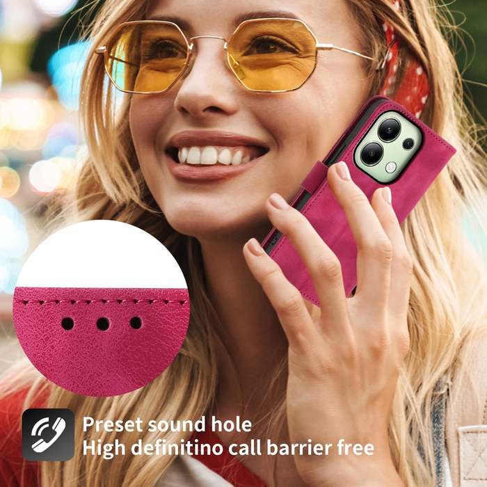 For Xiaomi Redmi Note 13 4G Skin-feel Flowers Embossed Wallet Leather Phone Case(Wine Red)