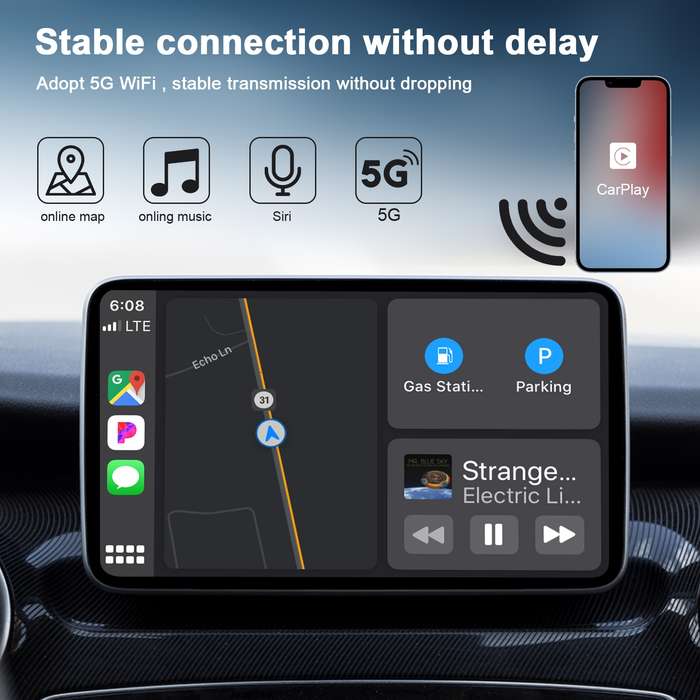Carbon Fiber USB + USB-C / Type-C Wired to Wireless Carplay Adapter for iPhone(Black)