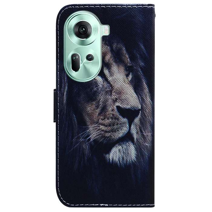 For OPPO Reno11 Global Coloured Drawing Flip Leather Phone Case(Lion)