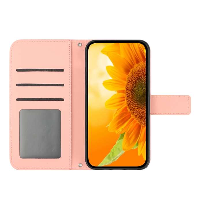 For OPPO Reno12 5G Global Skin Feel Sun Flower Embossed Flip Leather Phone Case with Lanyard(Pi