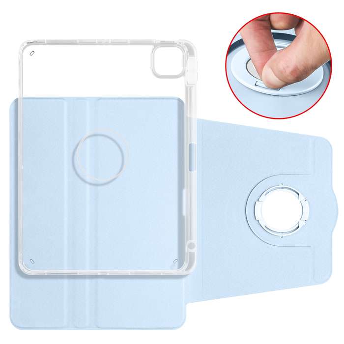 For iPad Air 13 2024 Clear Acrylic 360 Rotation Detachable Leather Tablet Case(Ice Blue)