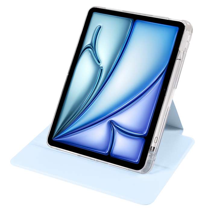 For iPad Air 13 2024 Clear Acrylic 360 Rotation Detachable Leather Tablet Case(Ice Blue)