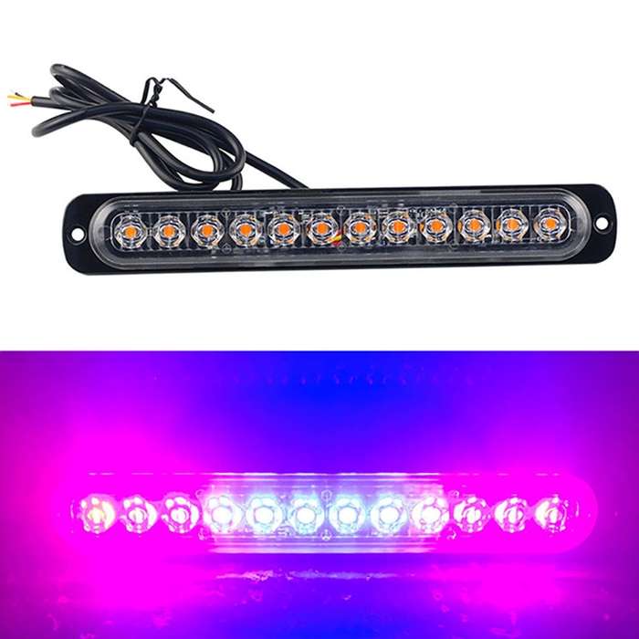 DC12V-24V / 36W Car Truck Emergency Strobe Flash Warning Light 12LEDs Long Ultra-thin Side Lights(Ye