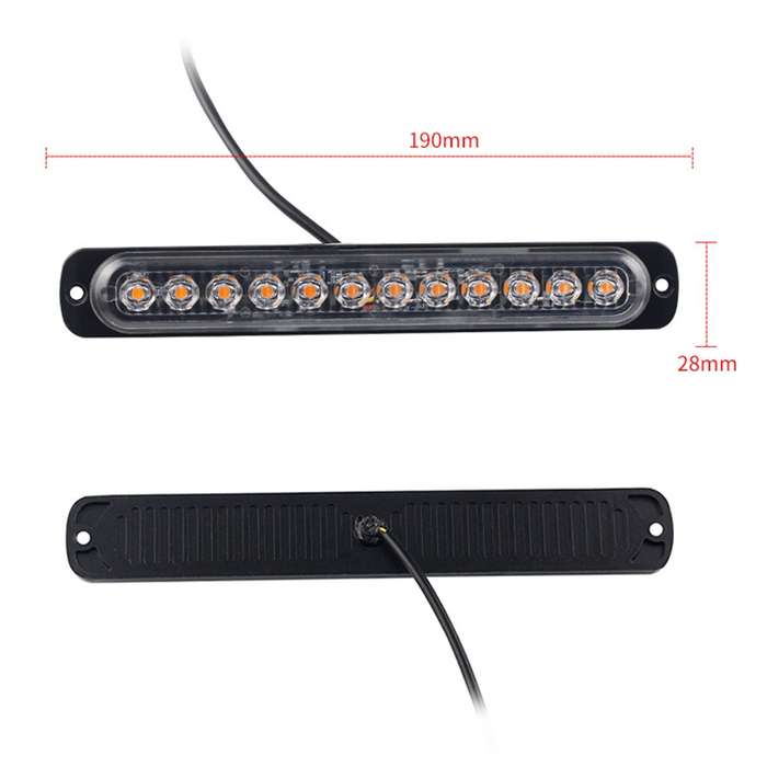DC12V-24V / 36W Car Truck Emergency Strobe Flash Warning Light 12LEDs Long Ultra-thin Side Lights(Ye