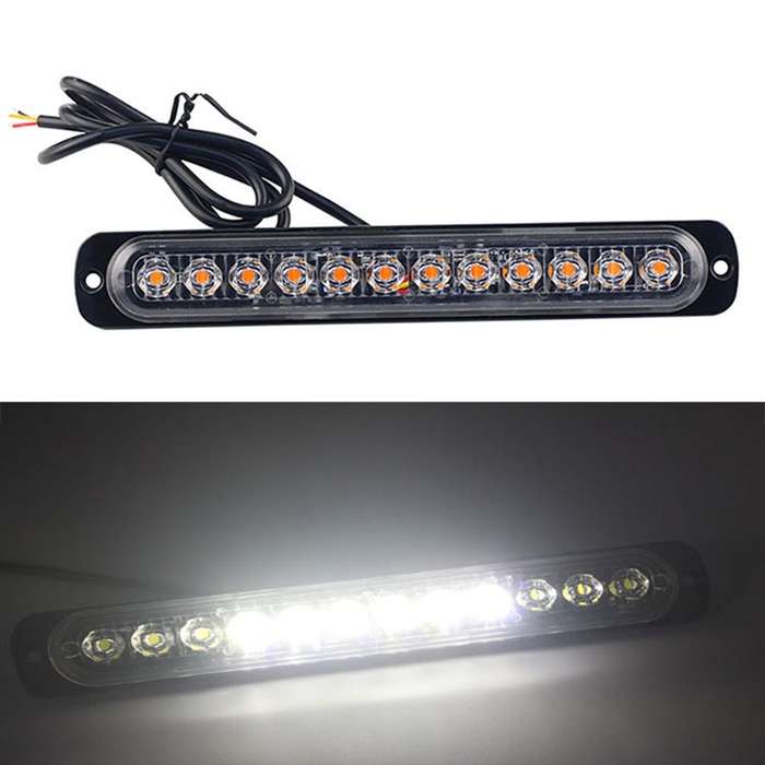 DC12V-24V / 36W Car Truck Emergency Strobe Flash Warning Light 12LEDs Long Ultra-thin Side Lights(Ye