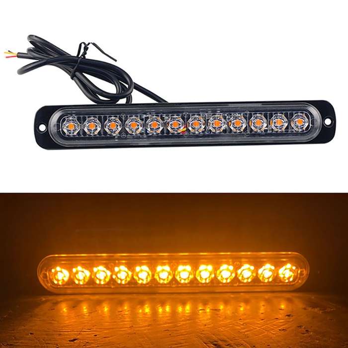 DC12V-24V / 36W Car Truck Emergency Strobe Flash Warning Light 12LEDs Long Ultra-thin Side Lights(Ye