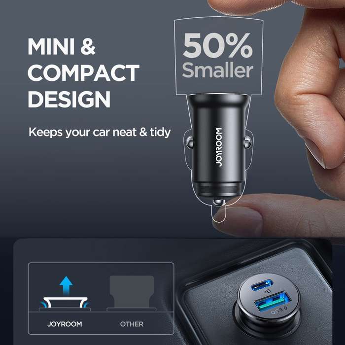 JOYROOM JR-CCN05 30W PD+QC3.0 Mini Metal Car Charger(Black)