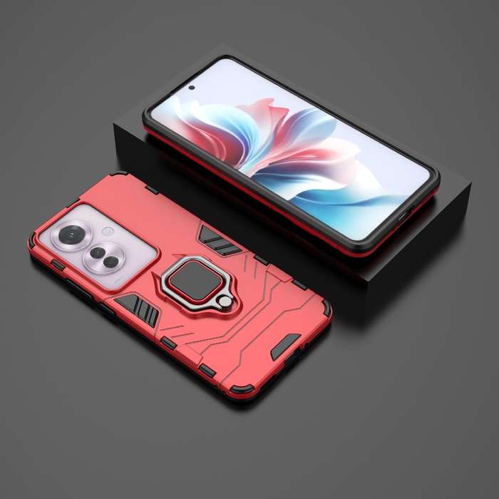 For OPPO Reno11 F 5G PC + TPU Shockproof Protective Phone Case with Magnetic Ring Holder(Red)