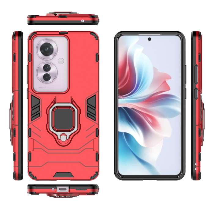 For OPPO Reno11 F 5G PC + TPU Shockproof Protective Phone Case with Magnetic Ring Holder(Red)