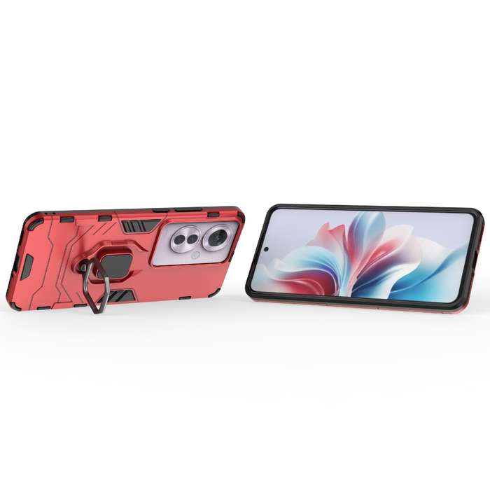For OPPO Reno11 F 5G PC + TPU Shockproof Protective Phone Case with Magnetic Ring Holder(Red)