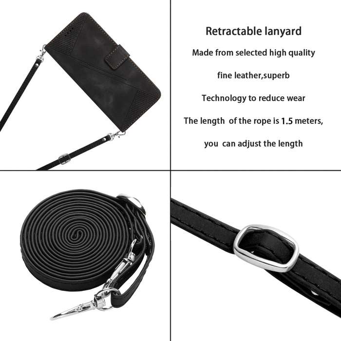 For OPPO A59 5G Dream Triangle Leather Phone Case with Lanyard(Black)