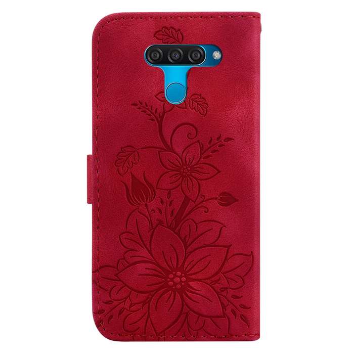 For LG K50 / Q60 Lily Embossed Leather Phone Case(Red)