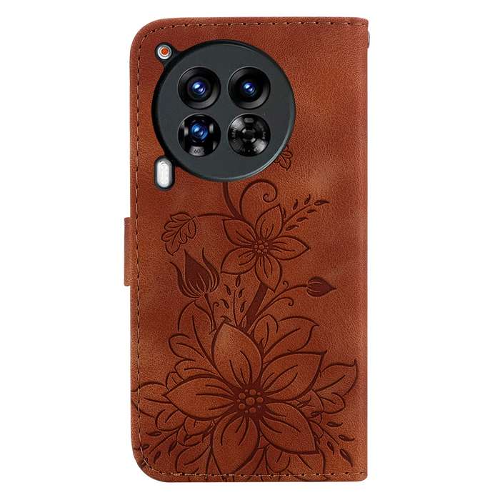 For Tecno Camon 30 Premier 5G Lily Embossed Leather Phone Case(Brown)