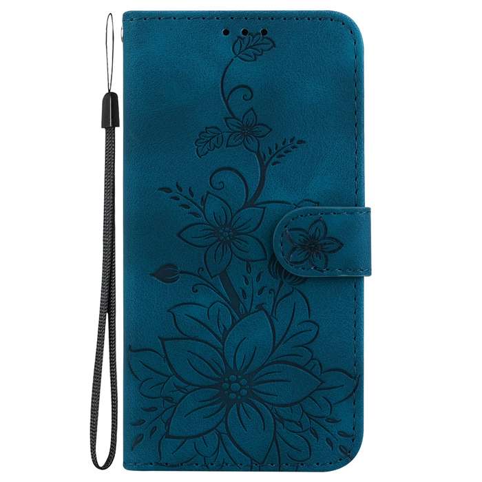 For Realme 12 Pro+ Global Lily Embossed Leather Phone Case(Dark Blue)
