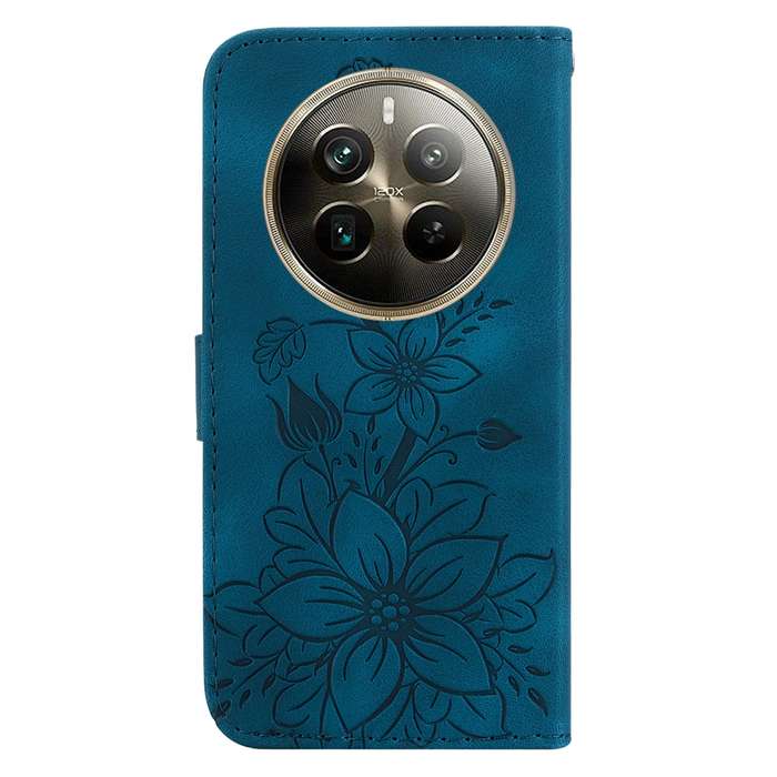 For Realme 12 Pro+ Global Lily Embossed Leather Phone Case(Dark Blue)