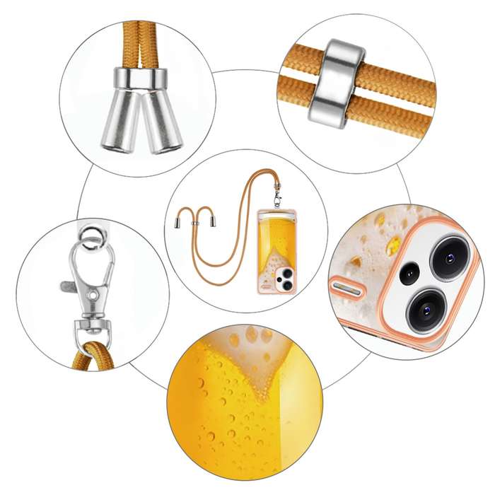 For Xiaomi Redmi Note 13 Pro+ 5G Electroplating Dual-side IMD Phone Case with Lanyard(Draft Bee