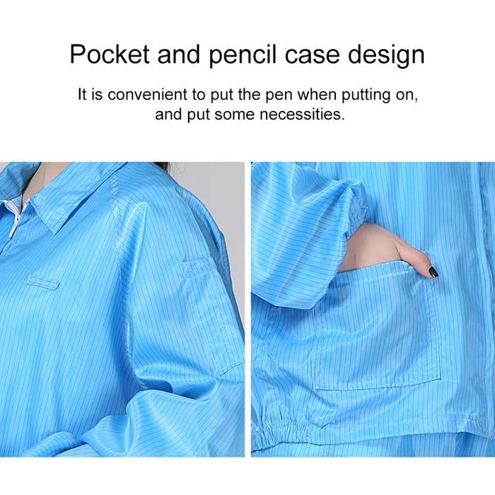Anti Static Split Lapel Dustless Clothing Food Protection Stripe Clean Clothes, Size:L(White)