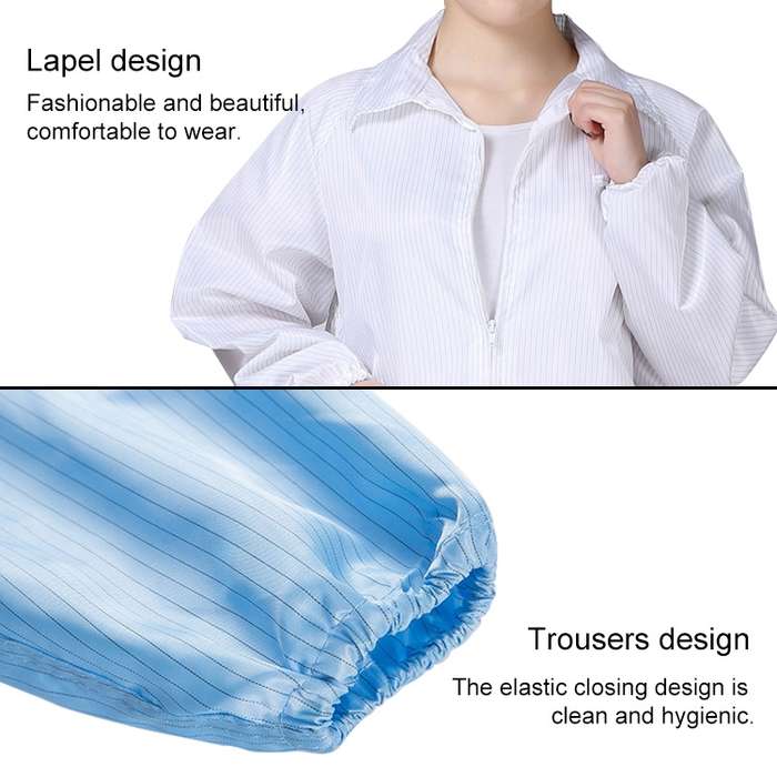 Anti Static Split Lapel Dustless Clothing Food Protection Stripe Clean Clothes, Size:L(White)
