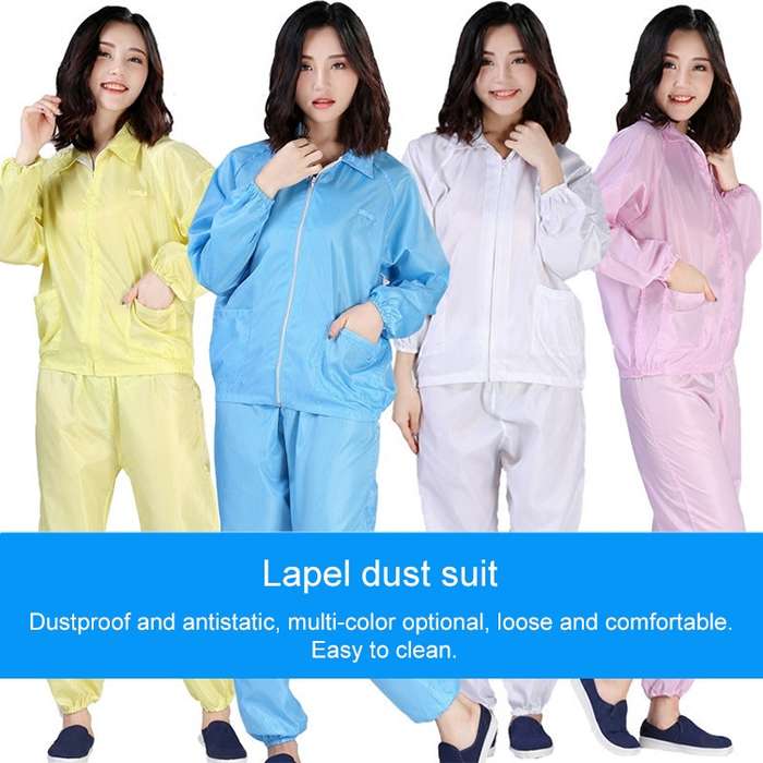 Anti Static Split Lapel Dustless Clothing Food Protection Stripe Clean Clothes, Size:L(White)
