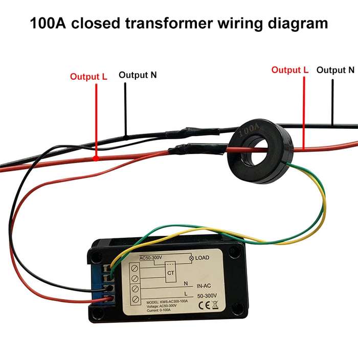 KWS-AC300-100A 50-300V AC Digital Current Voltmeter with Closed Transformer(Black)