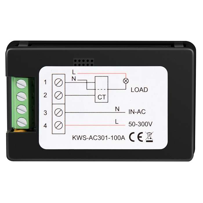 KWS-AC301-100A 50-300V AC Digital Current Voltmeter with Closed Transformer(Black)