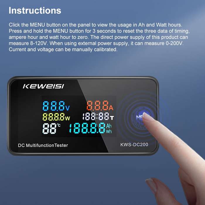 KWS-DC200-10A 8-120V DC Digital Display Voltage Current Watch Built in Shunt(Black)