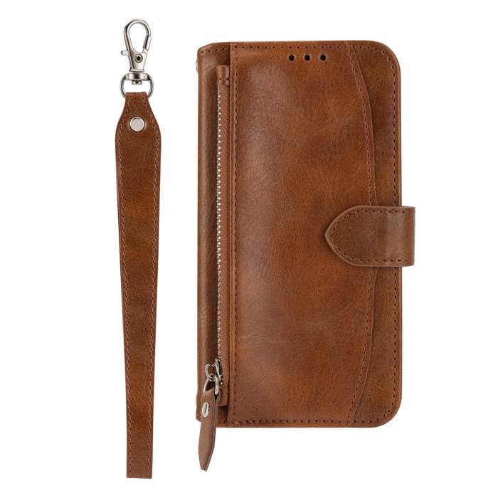 For iPhone 16 Oil Skin Zipper Wallet Leather Phone Case(Brown)