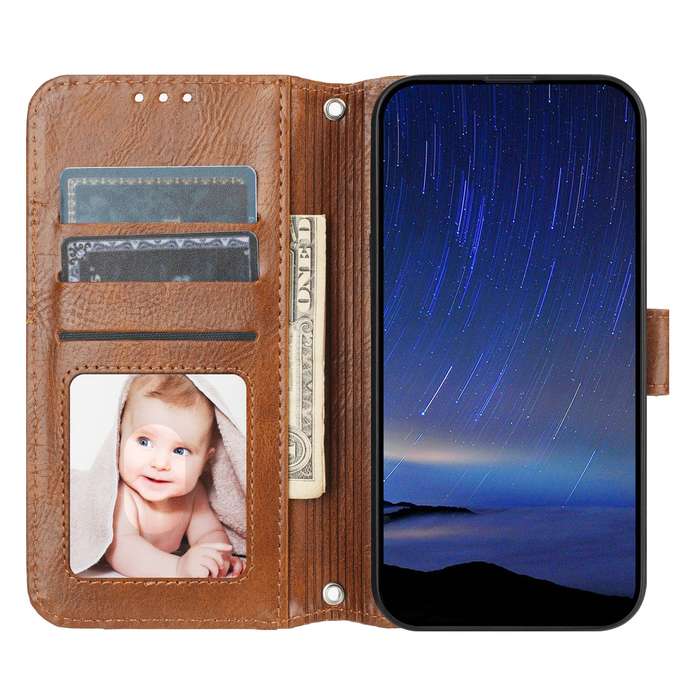 For iPhone 16 Oil Skin Zipper Wallet Leather Phone Case(Brown)
