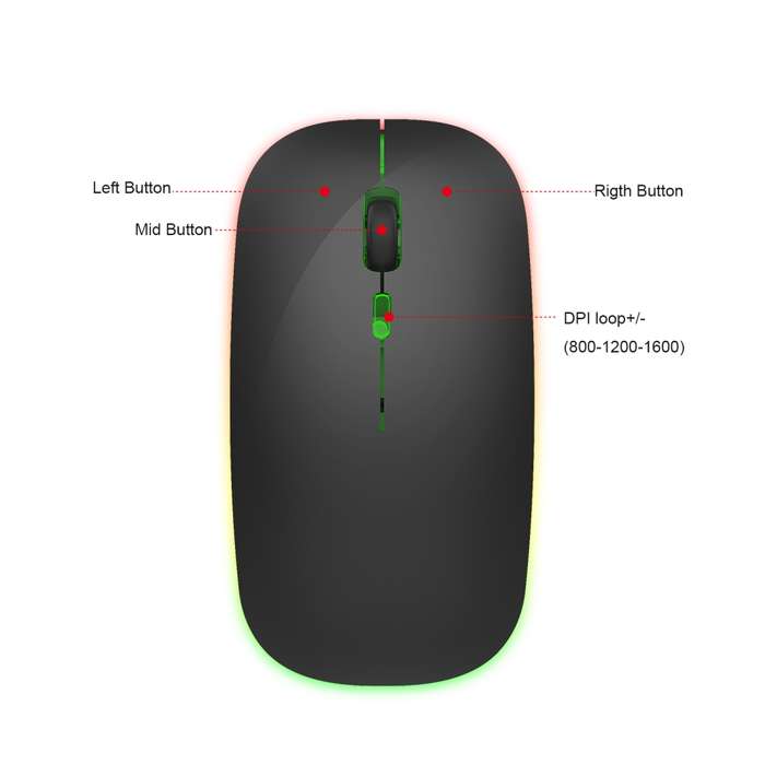 HXSJ M40 2.4GHZ 800,1200,1600dpi Third Gear Adjustment Colorful Wireless Mouse USB Rechargeable(Silv