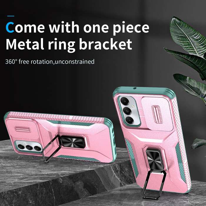 For Samsung Galaxy A05s Sliding Camshield Holder Phone Case(Pink + Grey Green)