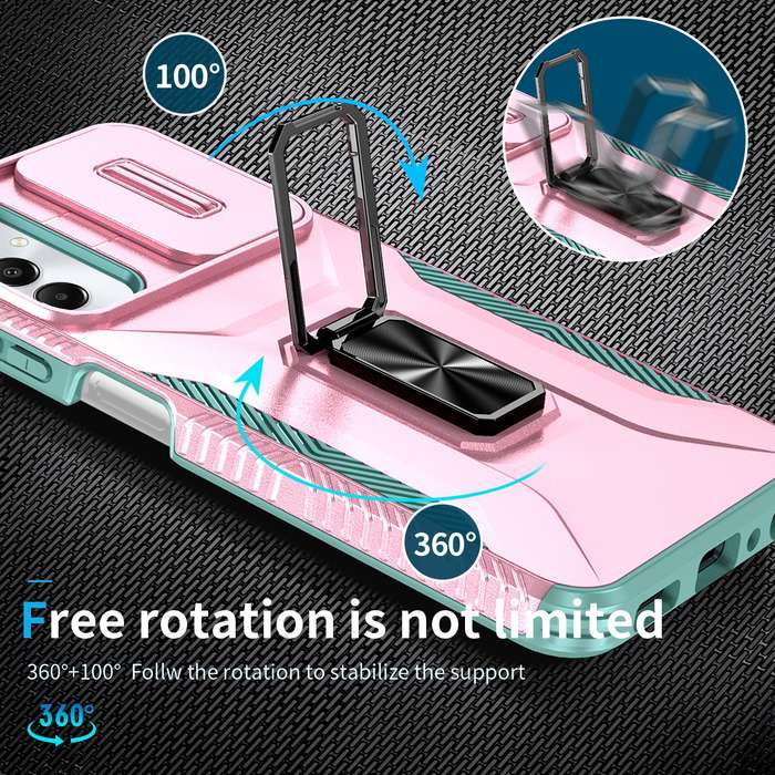 For Samsung Galaxy A05s Sliding Camshield Holder Phone Case(Pink + Grey Green)