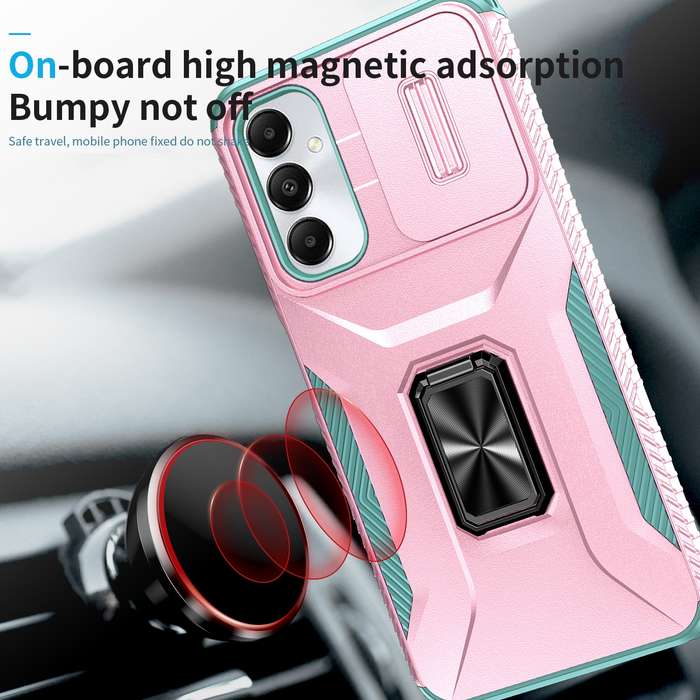 For Samsung Galaxy A05s Sliding Camshield Holder Phone Case(Pink + Grey Green)
