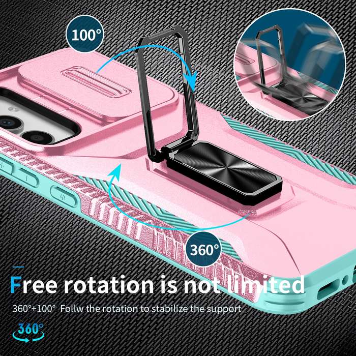 For Samsung Galaxy A34 5G Sliding Camshield Holder Phone Case(Pink + Grey Green)