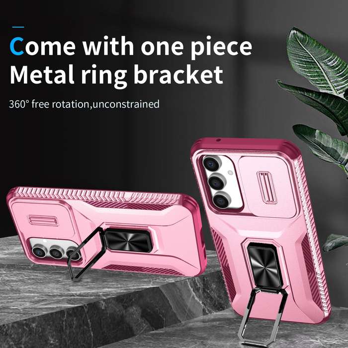 For Samsung Galaxy S23 FE 5G Sliding Camshield Holder Phone Case(Pink + Rose Red)