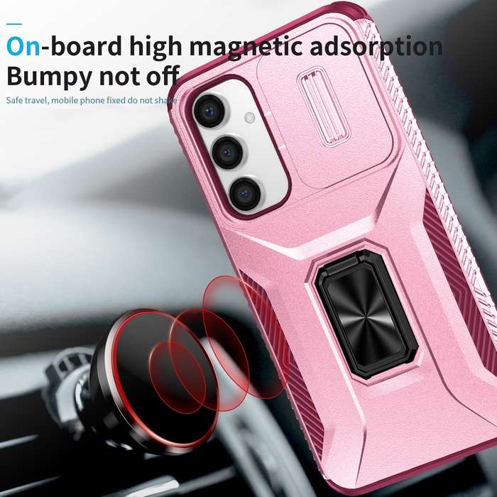 For Samsung Galaxy S23 FE 5G Sliding Camshield Holder Phone Case(Pink + Rose Red)
