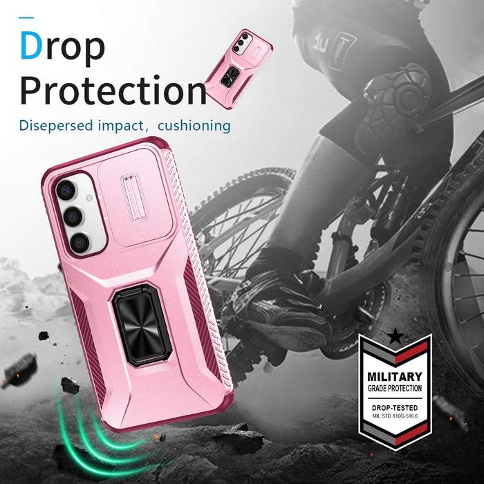 For Samsung Galaxy S23 FE 5G Sliding Camshield Holder Phone Case(Pink + Rose Red)