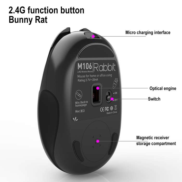 HXSJ M106 2.4GHZ 1600dpi Single-mode Wireless Mouse USB Rechargeable(Red)