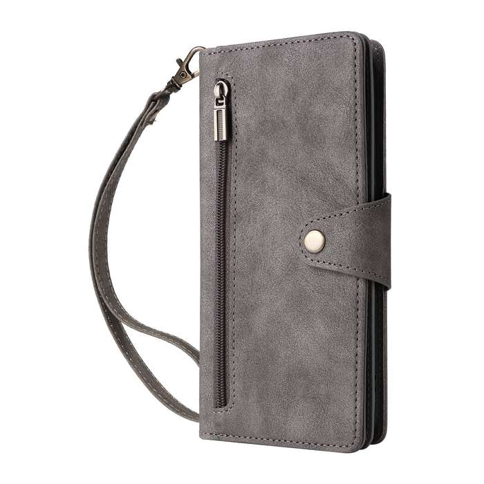 For Google Pixel 9 Pro Rivet Buckle 9 Cards Three Fold Leather Phone Case(Grey)
