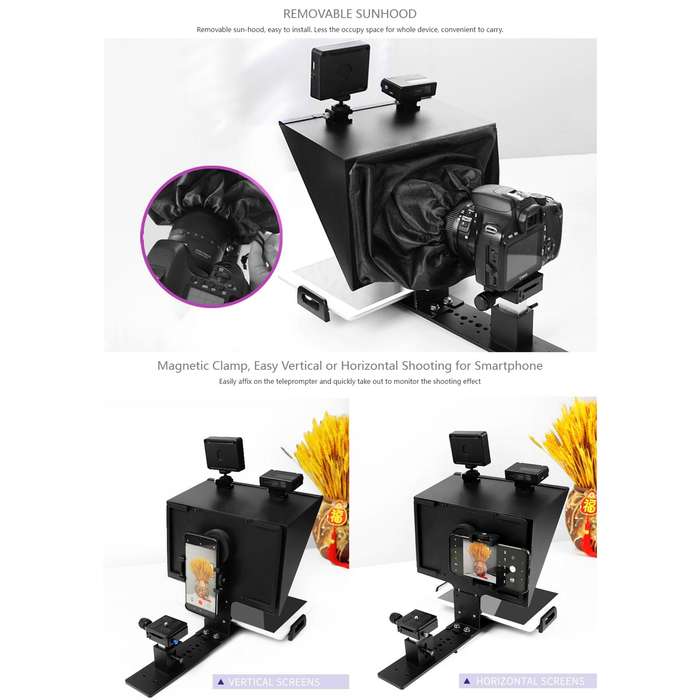 FEELWORLD TP13A Wide Angle Teleprompter for 11 inch Smartphones / Tablets Prompting Smartphone DSLR