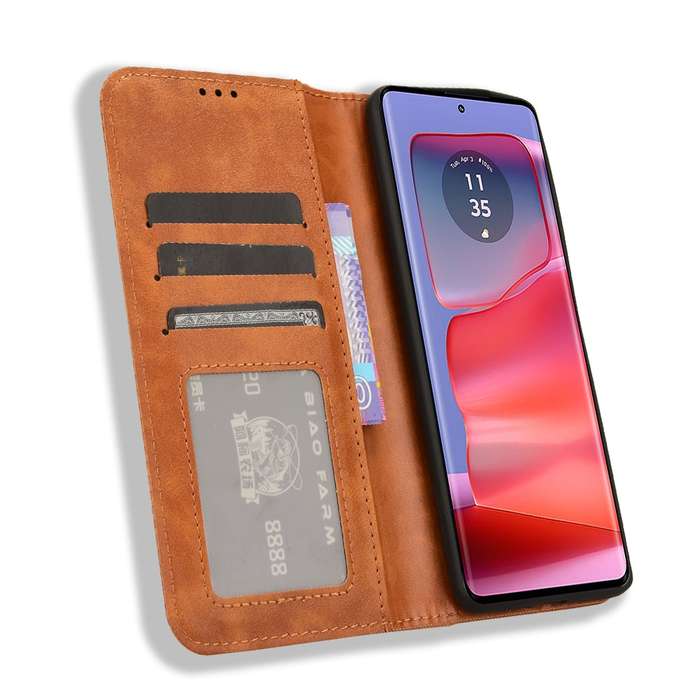 For Motorola Edge 50 Pro 5G Magnetic Buckle Retro Texture Leather Phone Case(Brown)