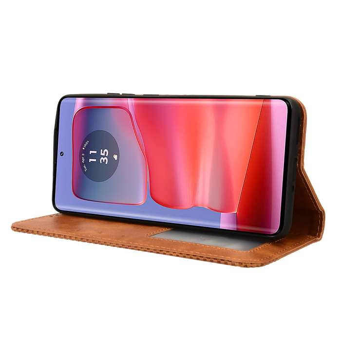For Motorola Edge 50 Pro 5G Magnetic Buckle Retro Texture Leather Phone Case(Brown)