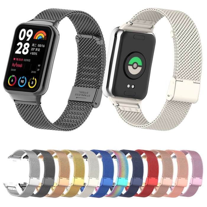 For Xiaomi Mi Band 8 Pro 18mm Steel Mesh Buckle Metal Watch Band(Rose Pink)