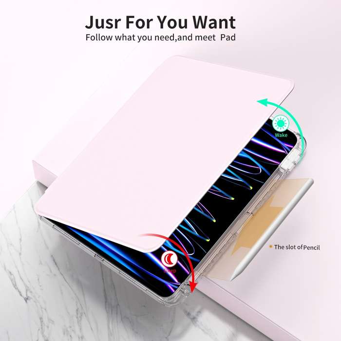 For iPad Pro 13 2024 360 Rotation Detachable Clear Acrylic Leather Tablet Case(Pink)