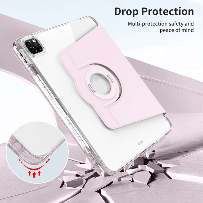 For iPad Pro 13 2024 360 Rotation Detachable Clear Acrylic Leather Tablet Case(Pink)