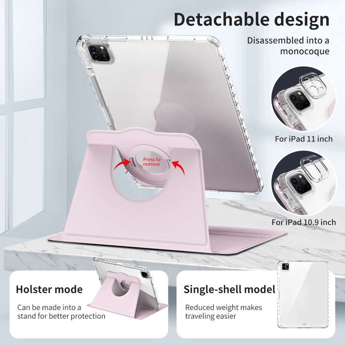 For iPad Pro 13 2024 360 Rotation Detachable Clear Acrylic Leather Tablet Case(Pink)