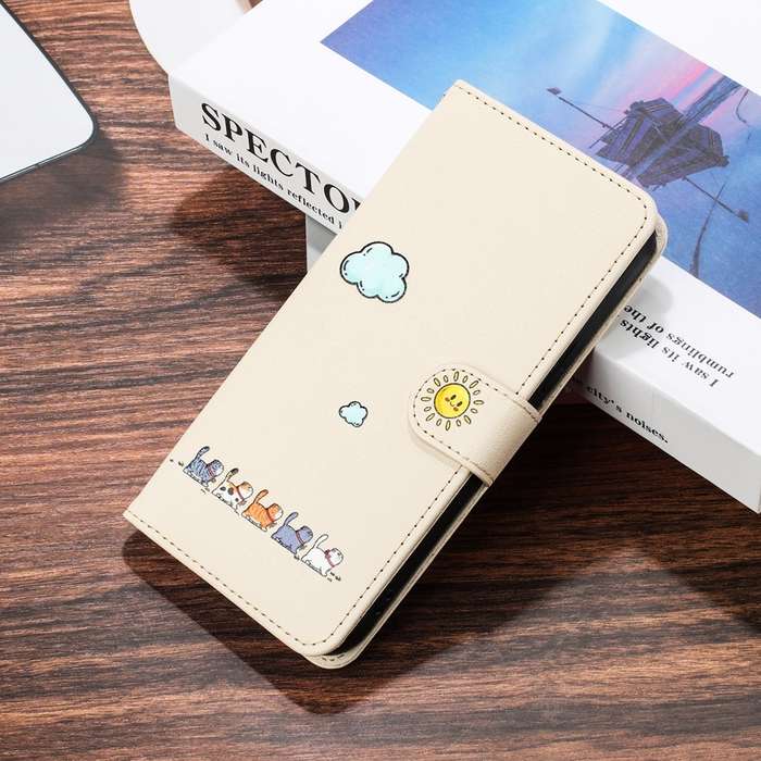For Xiaomi Redmi Note 13 Pro 4G Cartoon Cats Leather Phone Case(Beige White)