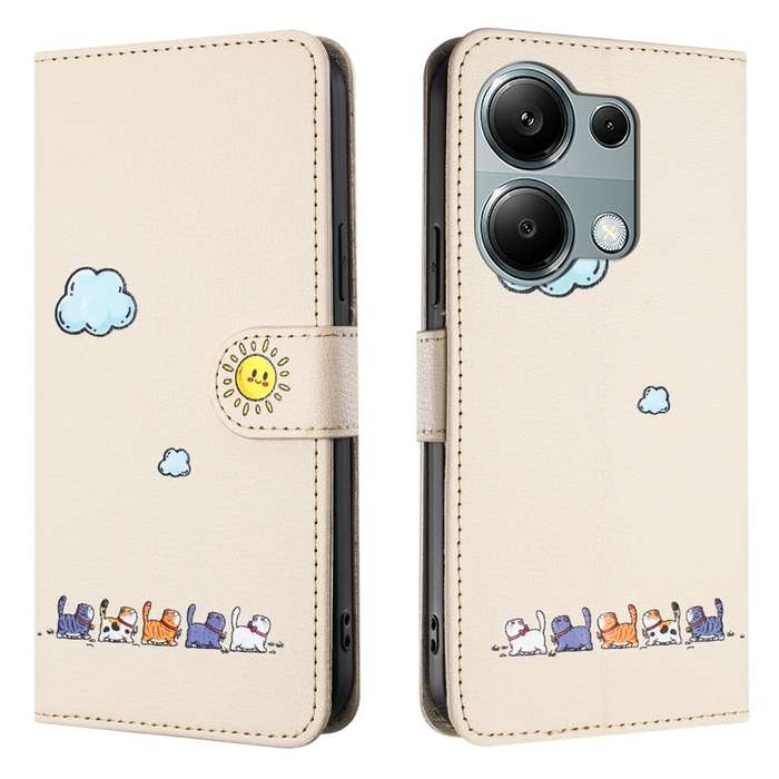 For Xiaomi Redmi Note 13 Pro 4G Cartoon Cats Leather Phone Case(Beige White)