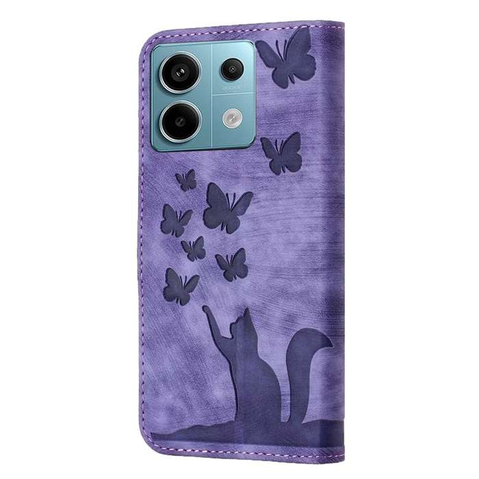 For Xiaomi Redmi Note 13 Pro 5G Butterfly Cat Embossing Flip Leather Phone Case(Purple)