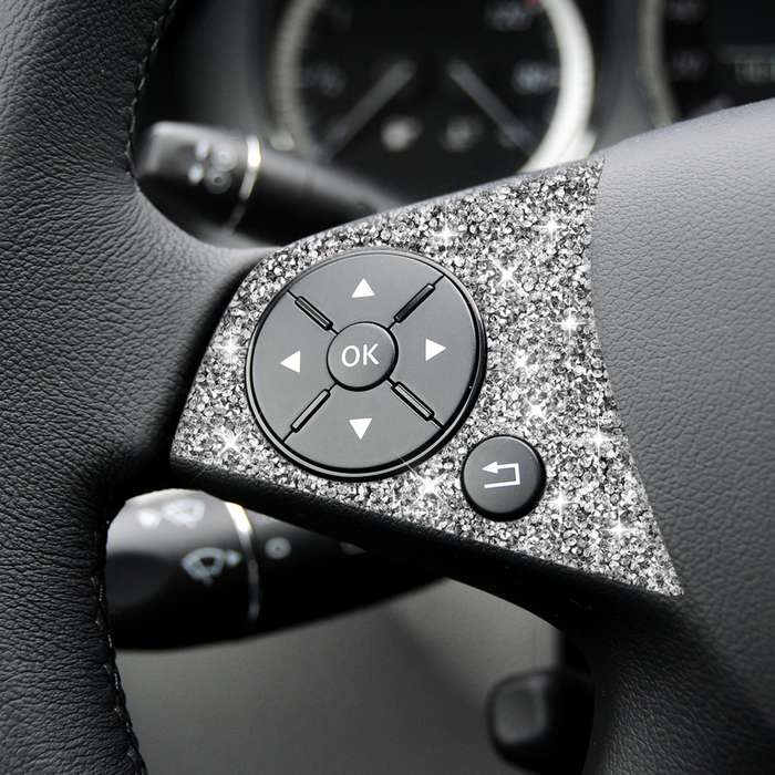 For Mercedes-Benz C-class W204 2007-2010 Car Steering Wheel Buttons Diamond Decorative Sticker, Left