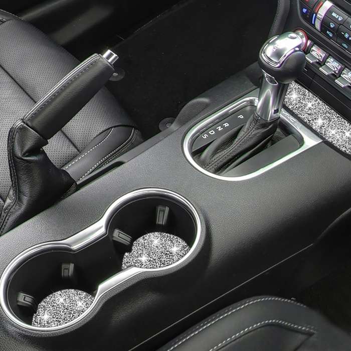 For Ford Mustang 2015-2020 Car Water Cup Holder Upper + Base Diamond Decoration Sticker, Left and Ri
